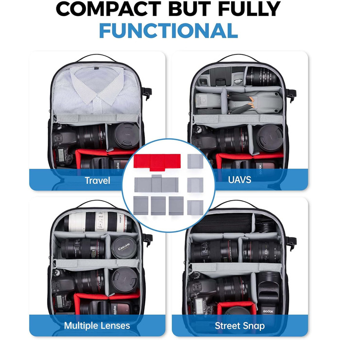 Сумка-рюкзак для фотокамери Bagsmart: водонепроникний рюкзак для фотографів з відділенням для ноутбука 15,6 дюймів, чорний