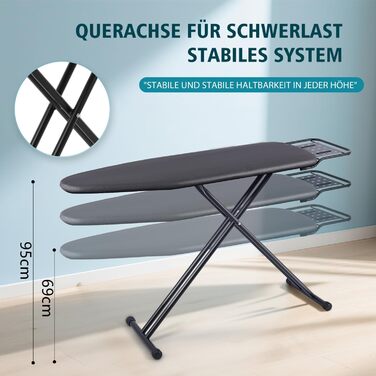 Гладильна дошка Jumbo 120 x 38 см з підставкою для праски, регульована висота до 95 см, чорна
