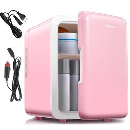 Портативний міні-холодильник 6л/9 банок: охолодження та підігрів для косметики, напоїв, їжі. Рожевий