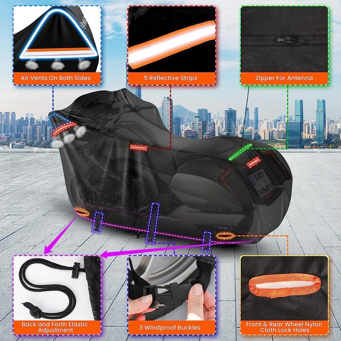 Водонепроникний чохол для мотоцикла Harley Davidson Touring, 420D, преміум-якість, захист від дощу, пилу та UV, для моделей із боковими кофрами (274x111x142 см), чорний