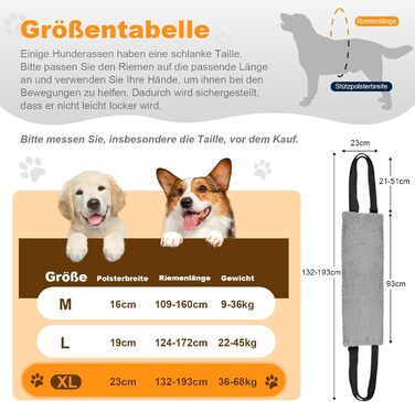 Регульована переносна допомога для собак, переносна лямка для реабілітації, поранених, травмованих або літніх собак - шлейка для собак як засіб допомоги при ходьбі для маленьких і великих собак, сірий колір, XL