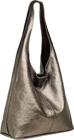 Сумка жіноча Caspar Hobo Bag шопер шкіряна велика, сріблястий металік - Італія