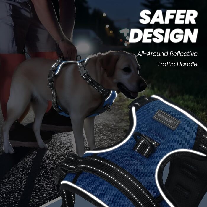 Нашийник для собак VIVAGLORY Easefit, антинатяг, з ручкою, для прогулянок та тренувань, м'який, анти-вислизання, розмір M (51-74 см), колір: кобальт