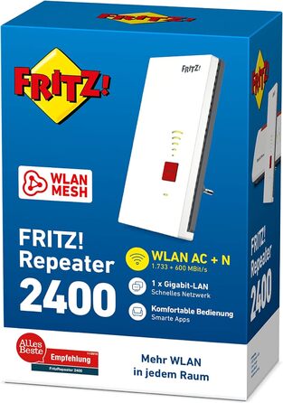Повторювач Wi-Fi FRITZ!Repeater 2400: Dual-Band AC + N, Gigabit LAN, версія для німецькомовних