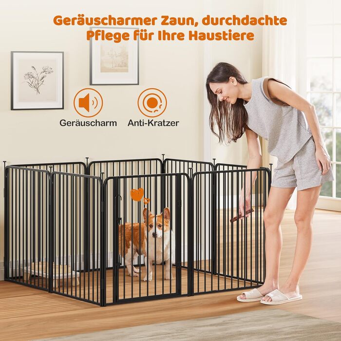 Вольєр для цуценят Yaheetech 8-секційний, 80 см, з замком, захист від подряпин, міцні металеві прути, для дому та саду