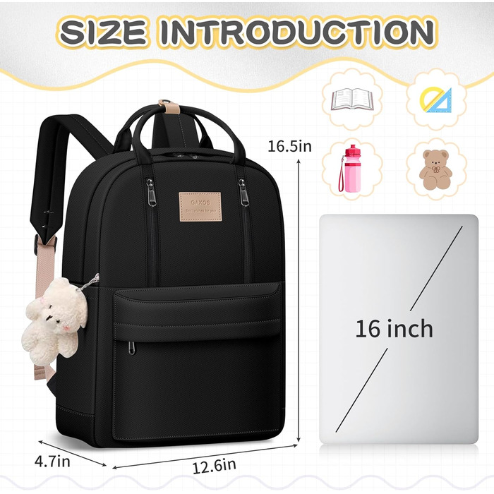 GAXOS Сумка-рюкзак для школи: стильний рюкзак для жінок та дівчат, корейський стиль, чорний колір