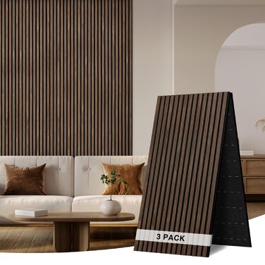 Акустична настінна панель з натуральним шпоном Темний горіх, 240x60x1.8 см, 1 шт (1,44 м²) для студії, вітальні та офісу