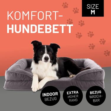 Ортопедичне ліжко для собак Lumaland з корду | Ергономічне собаче ліжко-софа 70x60 см - для маленьких собак | Нековзне дно | Зручна наповнювач та знімний чохол | Собаче ліжечко з Memory Foam Cord - Оливковий (Cord - Сірий, 90 x 65 см - M)