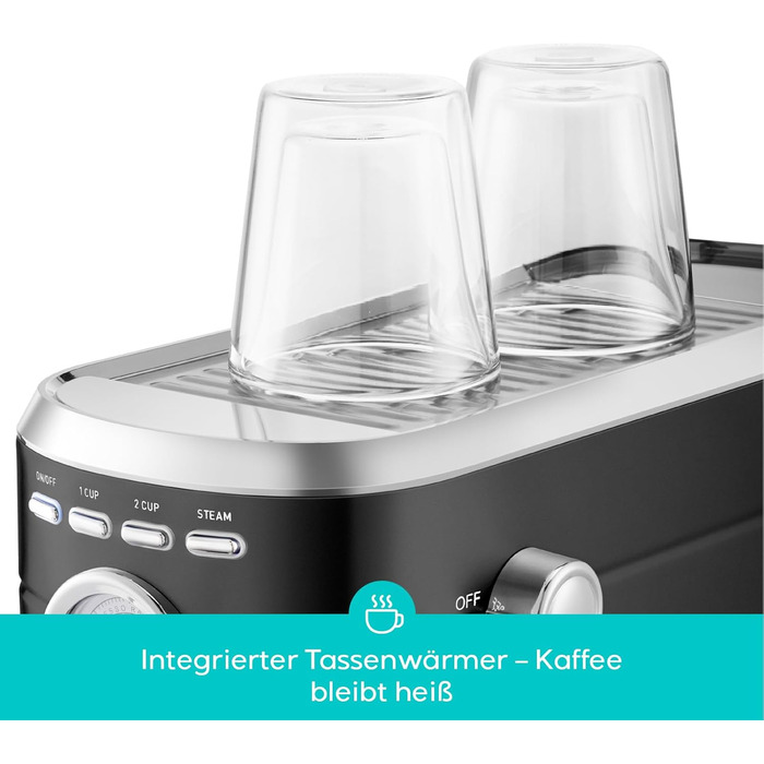 CASABREWS Еспресо-кавомашина Siebträger з нержавіючої сталі, 20 Bar, з професійним капучинатором, компактна для еспресо, капучино, лате макіато, об'єм бака 1л, чорна