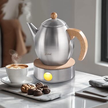 Glass Teapot with Silver Stainless Steel 1200ml with 18/8 Stainless Steel Tea Strainer Tea Maker Suitable for Tea Warmers (Stainless Steel Teapot with Lid)