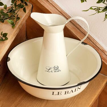 SIDCO Wash Basin + Jug Shabby Wash Set with Pitcher Nostalgia Enamel Vintage Lebain