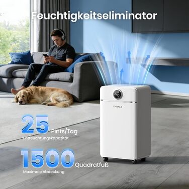 Електричний осушувач повітря CHIVALZ для автомобіля та приміщень до 30 м²/120 м³, 3 режими роботи, таймер 24 год, автоматичне розморожування, енергозбереження, білий