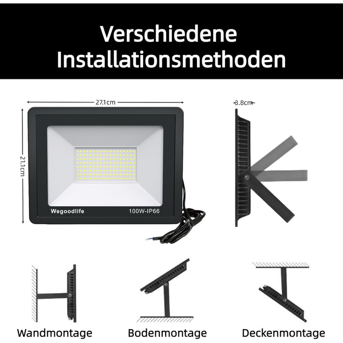 2 Pack 100W LED Flood Lights Outdoor, Super Bright 8140LM Wall Light, 3000K Warm White Outdoor Spotlights, IP66 Waterproof Floodlights, Spotlights for Backyard Driveway Doors Garage Path Garden