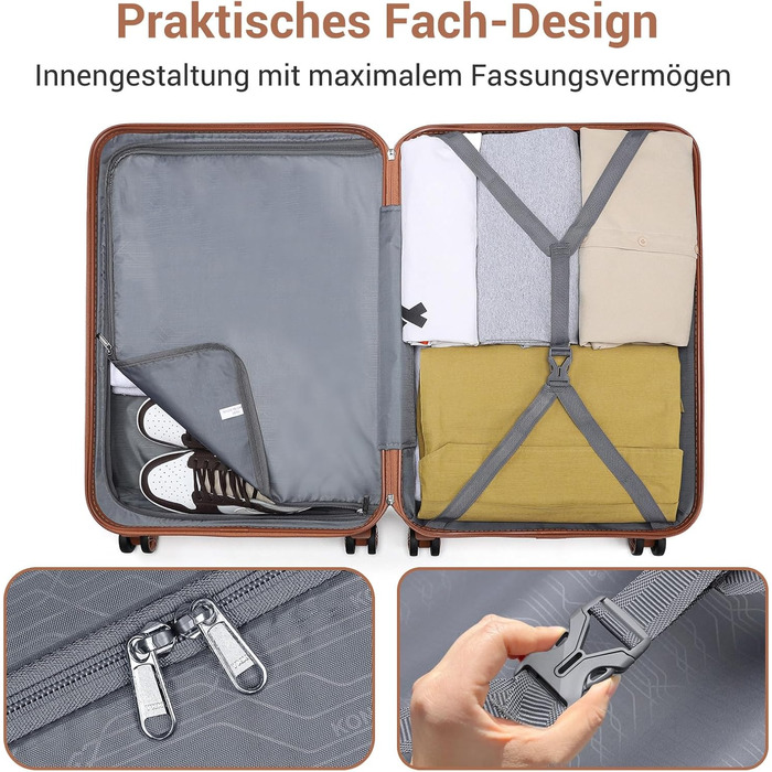 Чемодан-валіза KONO з ABS+PC: легкий, з TSA-замком та 4 колесами, 65 см, кремовий