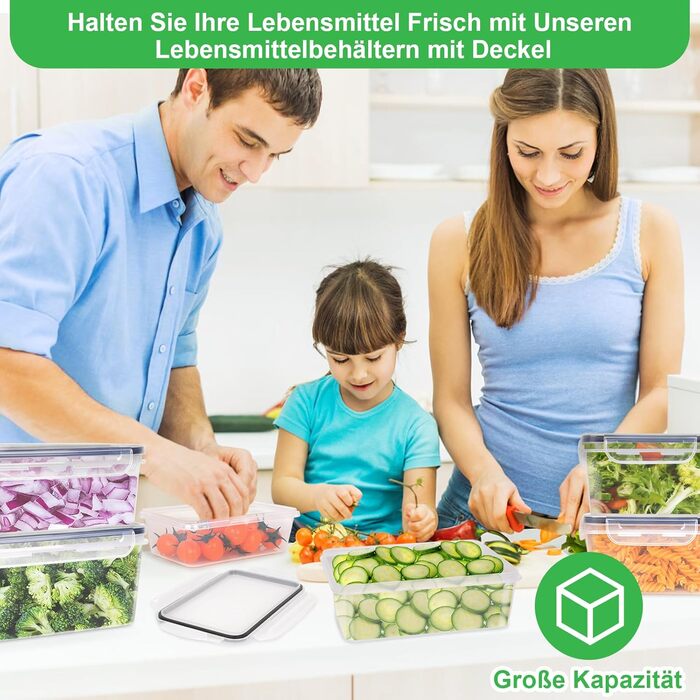 Набір контейнерів Kottwca, 30 шт. (15 контейнерів + 15 кришок) - набір для зберігання продуктів, 100% герметичність, BPA-Free, для мікрохвильовки та холодильника (8 великих об'ємів)