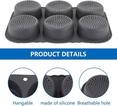 LOPYXBR 3 Pack Burger Buns Baking Mold, 10cm Round Bun Baking Mold, Mini Burger Bun Baking Mold with 6 Cavities, Non-Stick Silicone Bread Mold for Burgers, Bread, Buns, Puffs, Cupcakes