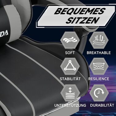 Ігрове крісло SUKIDA Ergonomic Gaming Chair з підставкою для ніг та підтримкою попереку, чорно-сіре