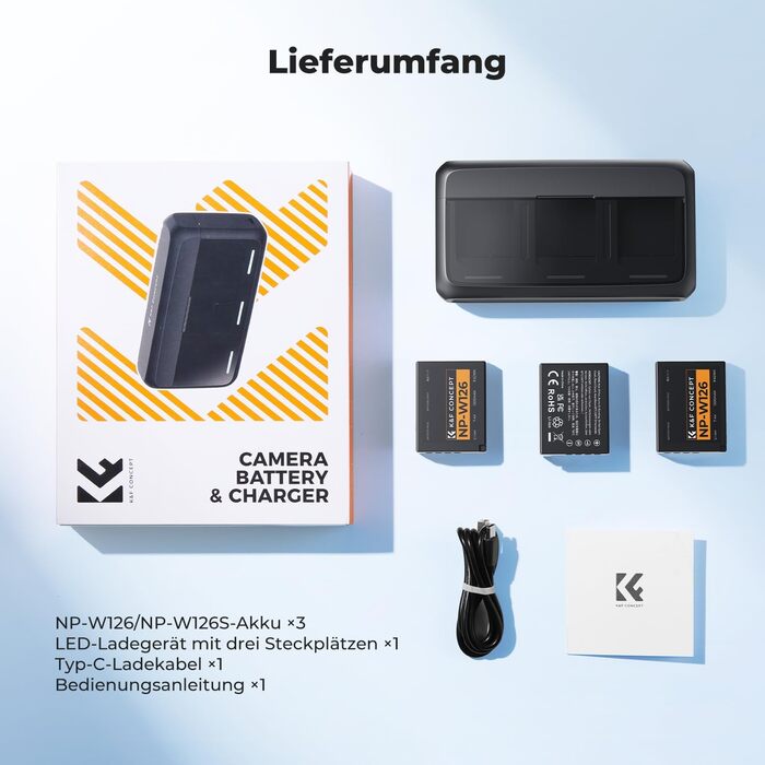 Набір акумуляторів K&F CONCEPT NP-W126 / NP-W126S для камер Fujifilm (3 шт.) з зарядним пристроєм 20W PD для XT30 III, XM5, X100VI, X100V, XS10, XT30, XT20, XE4, A5