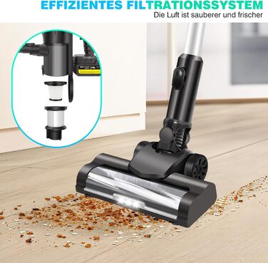 Бездротовий акумуляторний пилосос з антизаплутаною насадкою, фільтрація 99,999%, для будь-яких поверхонь, сірий колір, 2 акумулятори