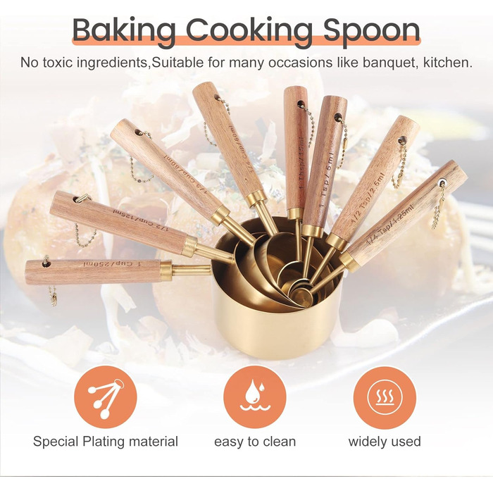 8-Piece Measuring Cup and Spoon Set with Fragrant Wooden Handles, Complete Set of Measuring Cups and Spoons