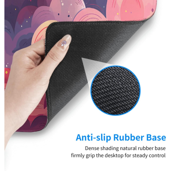 Килимок для миші Japanisches Mauspad, 90 x 40 см, стиль Аніме, дизайн Арт, великий ігровий килимок, для клавіатури та столу, антиковзаюча гумова основа, прошиті краї, для дому та офісу (X-Large, Рожевий, Фіолетовий, Хмара)