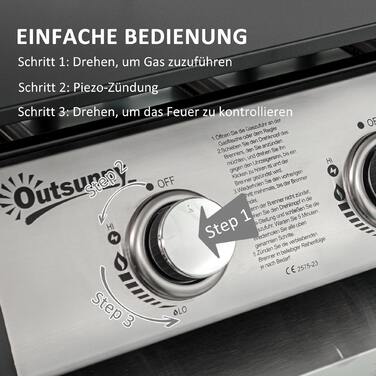 Газовий гриль Outsunny, гриль для столу BBQ з 3 пальниками, газовий гриль зі шлангом, кришкою, гриль для кемпінгу для саду, нержавіюча сталь, метал, чорний, 63 x 47 x 25 см | Aosom
