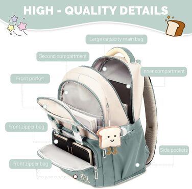 Шкільний рюкзак IvyH для дівчаток, водонепроникний, для 5-9 класів, з великою місткістю, зелений