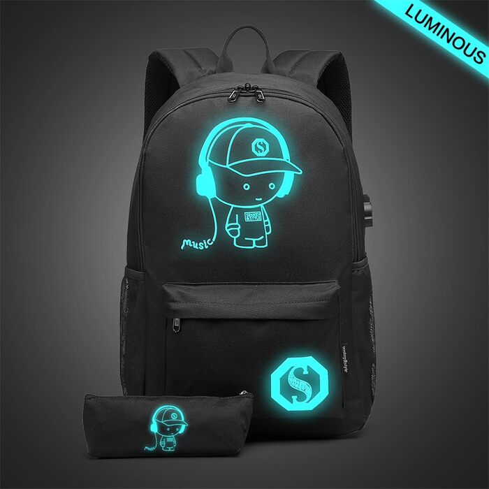 Шкільний рюкзак KONO для підлітків, чорний, світловідбиваючий, легкий, водонепроникний (30x17x48 см)