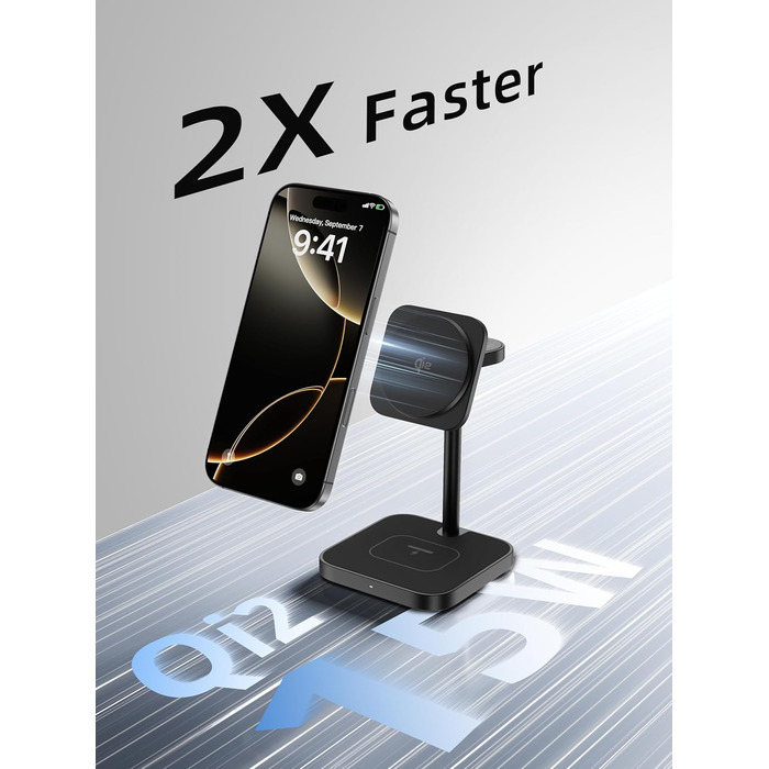 Станція зарядки LULULOOK Qi2 MagSafe 3-в-1 з алюмінію для Apple Watch та iPhone, 15W швидка зарядка для iPhone 17 Pro Max/17 Pro/17 Air/17, 5W для Apple Watch Ultra, AirPods, Титан (Чорний)