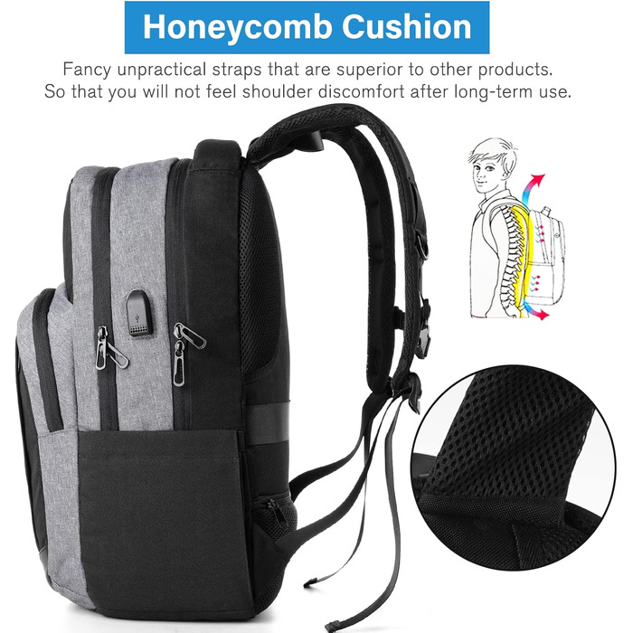 Рюкзак для підлітка/чоловіка/жінки, 35л, USB-порт, 15.6