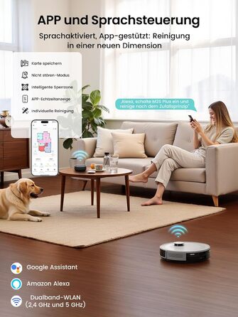 Робот-пилосос LEFANT M1: Мапірування, вологе прибирання, No-Go зони, 5500Pa, керування через додаток/Alexa, білий