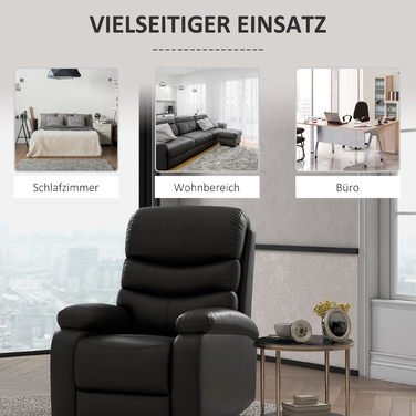 HOMCOM TV Recliner Chair with Reclining Function, 145° Recline, Footrest, Weight Capacity up to 125 kg, Foam, Faux Leather, W78 x D90 x H105 cm, Black | Aosom