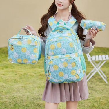 Шкільний рюкзак ZHIERNA для дівчаток-підлітків: набір з ланч-боксом та пеналом, блакитний