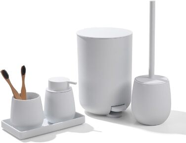 Набір для ванної кімнати AJEUNGAIN Grey, сучасний, 5 предметів: відро для сміття, тримач для туалетного йоржика, дозатор мила, стакан для зубної щітки та піднос