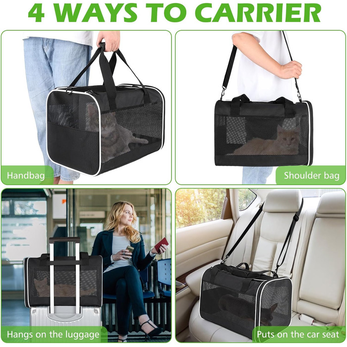 Транспортний бокс для котів Lannvan, до 6,5 кг, складаний, чорний (45x30x30 см)