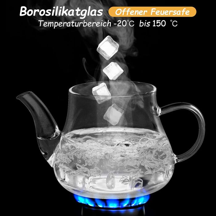 Чайник скляний Honneeo 450 мл з знімним фільтром, для листового чаю, трав'яних зборів та фруктів