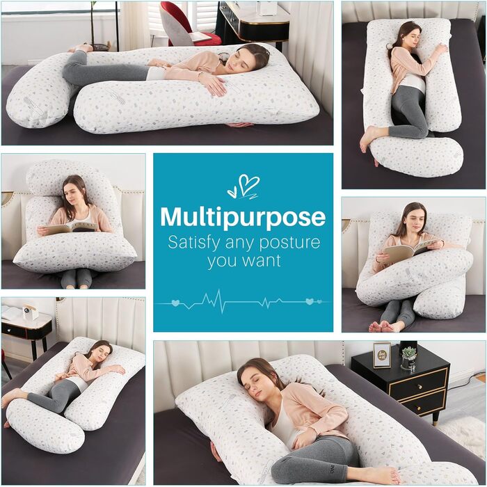 Подушка для вагітних GKXLH – J-подібна подушка для підтримки спини, живота та стегон (сіра з крапками)
