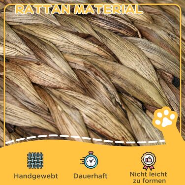 PawHut Rattan Cat Basket Cat Cave Cat House Cat Bed with Cushion Pet Bed Water Hyacinth 42 x 33 x 52 cm (42L x 33W x 52H cm, Coffee)