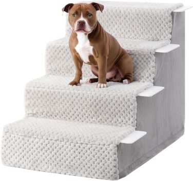 KSIIA Dog Stairs for Small Dogs 44cm High, Pet Stairs with Removable Washable Cover, Cat Stairs for Elderly Cats and Dogs, Non-Slip Dog Ramp Dog Stairs for Bed Sofa, Grey
