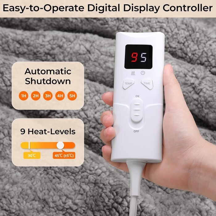 Електрична ковдра TLGREEN з автовимкненням, імітація овечої шкури, двостороння, надзвичайно м'яка, 130x180 см, 9 режимів нагріву, таймер, ковдра для дивану, софи, офісу, дому, 130x180, сіро-коричнева