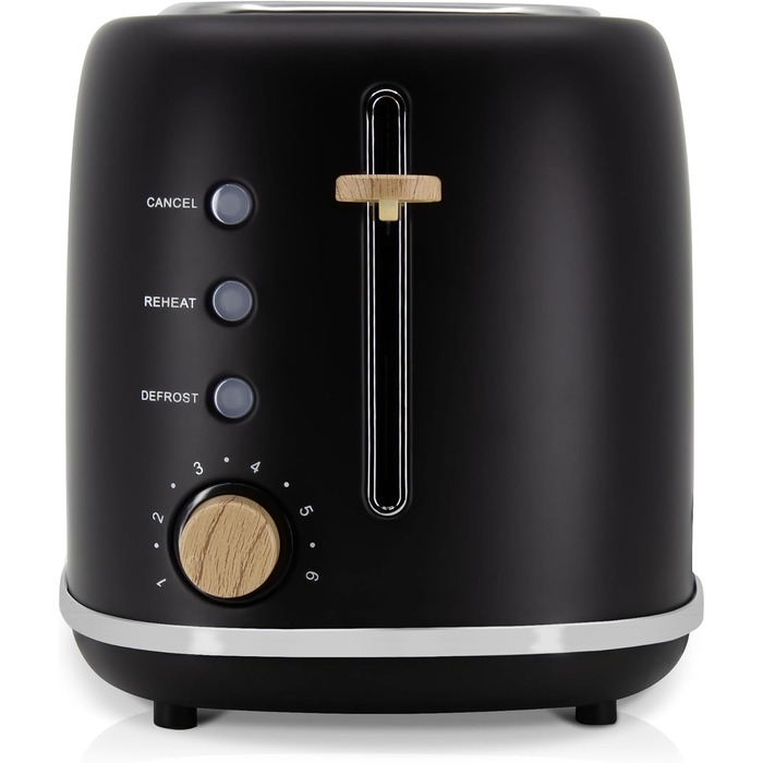 Тостер Nordic з широким слотом, 2-х місний, 6 рівнів підсмажування, з функціями підігріву, відключення, розморожування, крихтозбірником, північний дизайн, 870 Вт, чорний