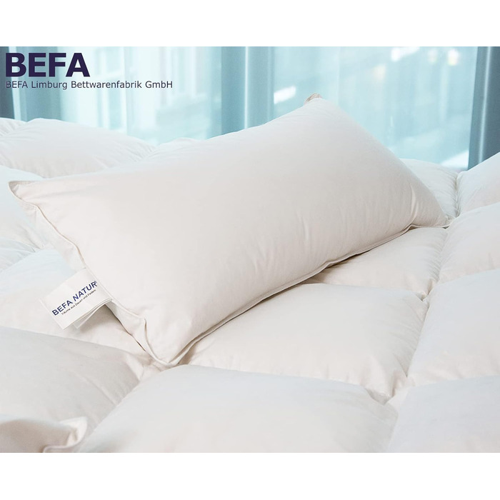 Подушка BEFA NATUR 40x80 см, 3-камерна, 90% пух, 10% перо, антиалергенна, сертифікат OEKO-TEX 100, Downpass, вироблено в Німеччині