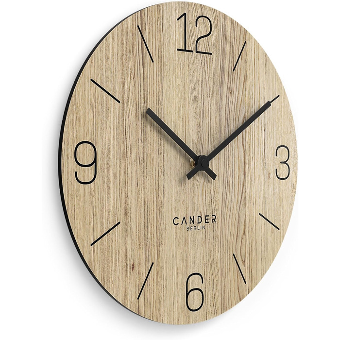Cander Berlin MNU 2725 D Wall Clock Wood Silent 25 cm Modern Oak Veneer Vintage No Ticking Sounds Kitchen Living Room Analog