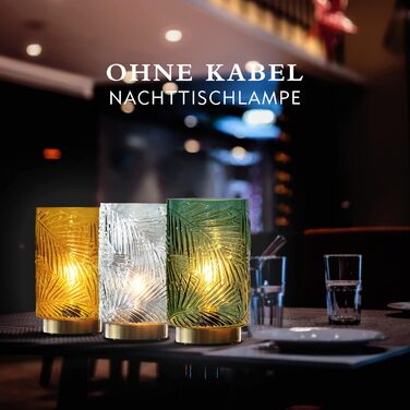 Настільна лампа MJ PREMIER акумуляторна LED з сенсорним вимикачем, регульована яскравість, скло, USB зарядка, аварійна лампа, зелена