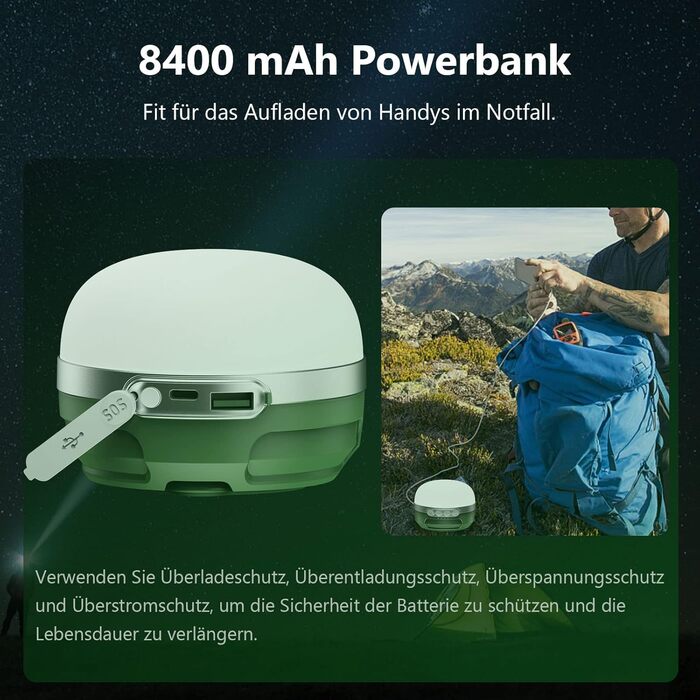 LED Camping Lamp 8400mAh Battery, RGB Color Changing Camping Lantern with USB-C Rechargeable, 5 Light Modes, Stepless Dimming, Waterproof and Strong Magnet Camping Lamp for Hiking, Power Outages, Emergency