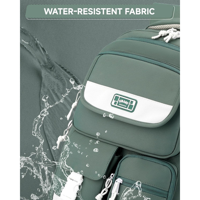 Дитячий рюкзак для підлітка, шкільний рюкзак для дівчинки з багатьма відділеннями, рюкзак для учнів 3-5 класів, середньої та старшої школи, нейлоновий рюкзак для подорожей та відпочинку (зелений)