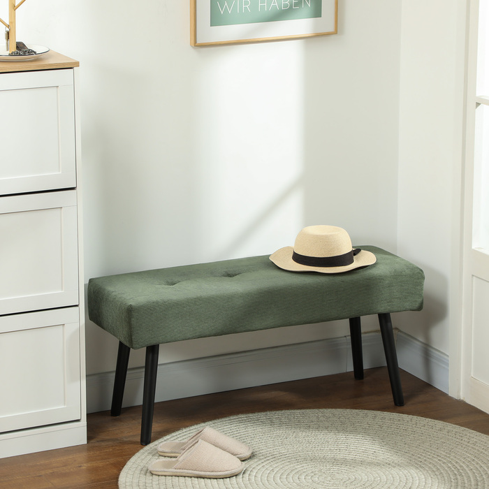 HOMCOM Upholstered Bench with Corduroy Cover, Tufted Bed Bench with Metal Legs, Shoe Bench Entryway Furniture for Bedroom, Living Room, Hallway 100 x 36 x 45 cm Green | Aosom