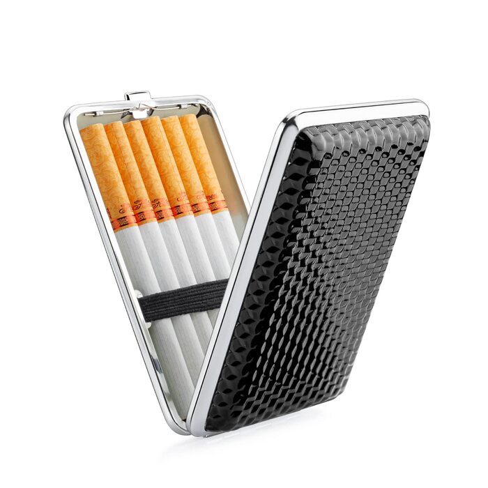 Чохол для сигарет з PU шкіри на 14 сигарет: чорний, срібний, червоний, синій. Металевий чохол для сигарет для чоловіків та жінок з подарунковою коробкою