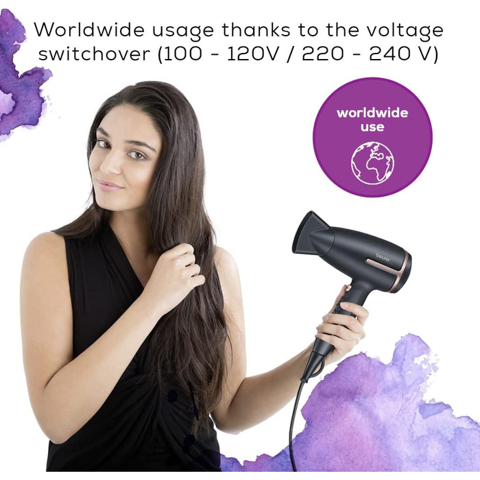 Beurer HC 25 - Подорожній фен з іонізацією, 1600 Вт, для гладкого волосся, складна конструкція, 110-240V