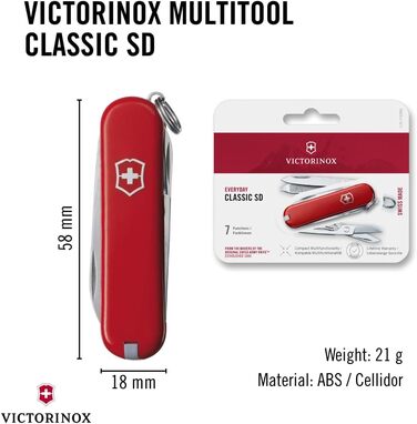 Мультитул Victorinox Classic SD: Швейцарський ніж, 7 функцій, з пилочкою для нігтів